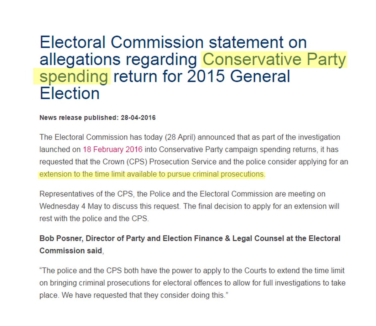  Electoral Commission writes to Crown Prosecution Services on Tory Election Spending ChJTiIsWkAIvQHI