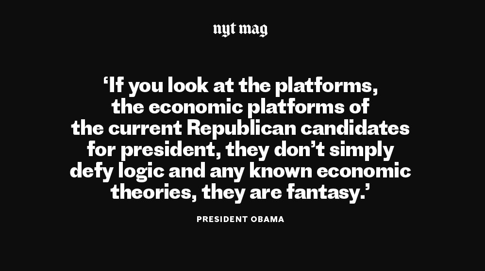nytimes's tweet photo. Obama said there is no basis for the Republican presidential candidates’ economic platforms https://t.co/9U7eK74nw2 https://t.co/5SlyXW3PNA