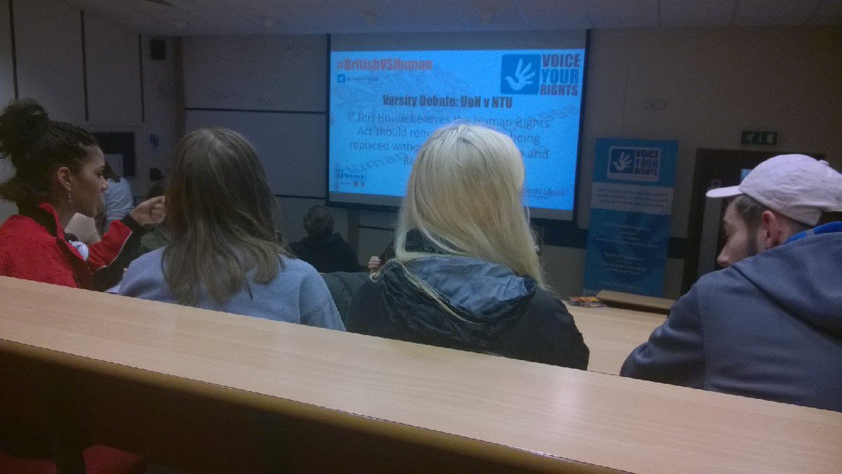 VoiceYourRights's tweet photo. The debate has kicked off with NTU bravely stepping in to the breach. #HRA #BritishvsHuman https://t.co/pRjL0hE3dz