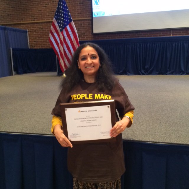 AdelphiSWDean's tweet image. Congrats to SSW faculty member Dr. Subadra Panchanadeswaran- recipient of AU Award for Excellence in Scholarship!