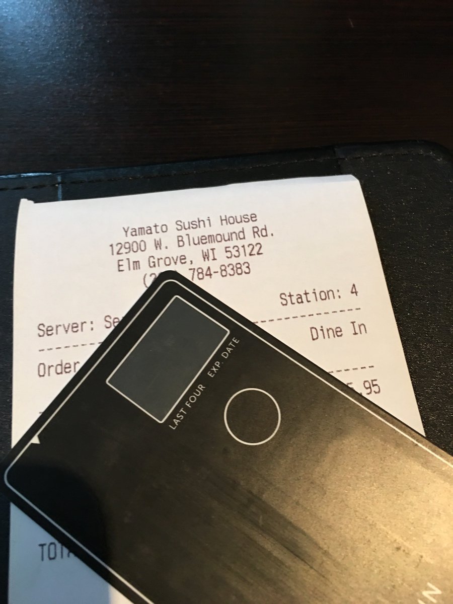 Gralcho's tweet photo. Paying for lunch with @Coin. My credit, debit, & gift cards combined in one. https://t.co/FJ4MtFNda0 #Coinrewards https://t.co/JxSeUS76a6
