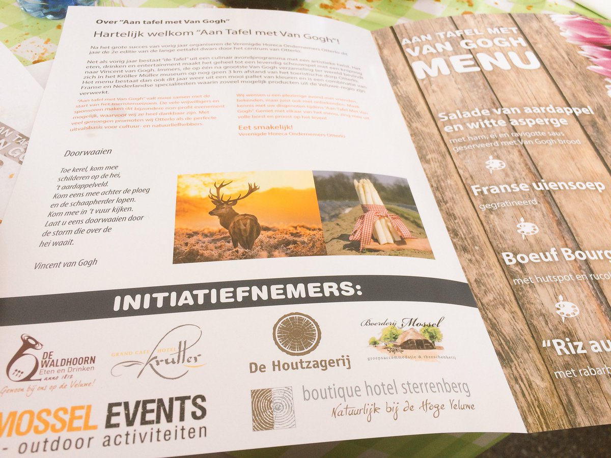 EdeMarketing's tweet photo. De avond is gezellig en smakelijk van start gegaan - fantastisch horeca &amp;vrijwilligers Otterlo #aantafelmetvangogh https://t.co/hTmZNCwmEj