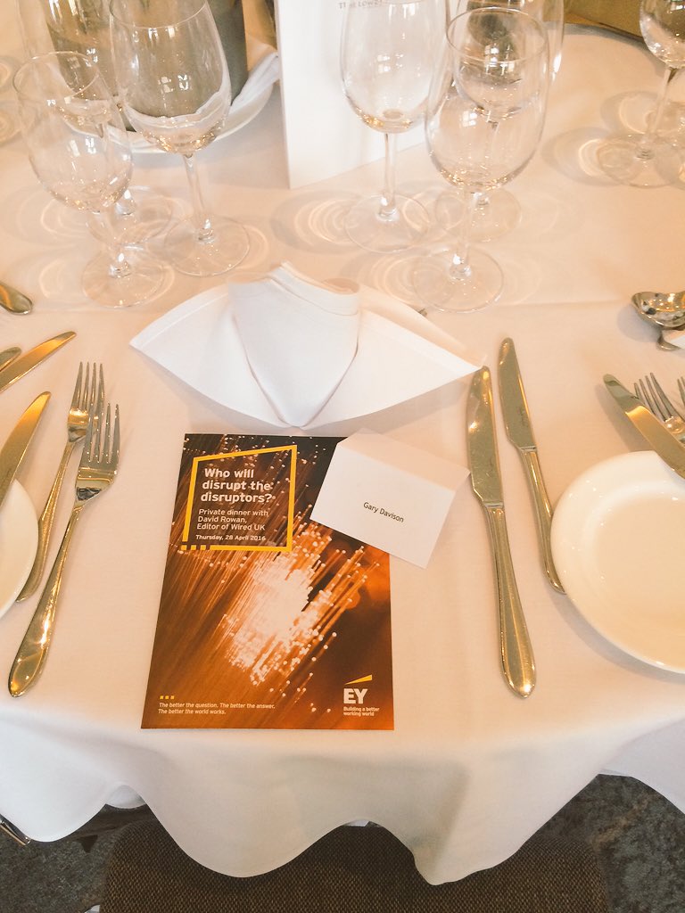 lizpearce_869's tweet photo. All set for tonight's entrepreneurs' forum dinner #EYdisruption https://t.co/ND3peEvfPd