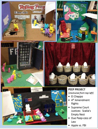 THS Law Magnet students create "Peep" dioramas representing current legal issues for their Law Day Celebration!