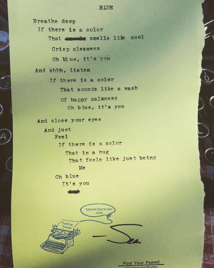 TypewriterRodeo's tweet photo. Re-post from @typewriterrodeo: "Another from @annrichardsstars #makeorama.
💙
#blue #typewriterpoetry #poem #poetry… https://t.co/0zysHE0GPE