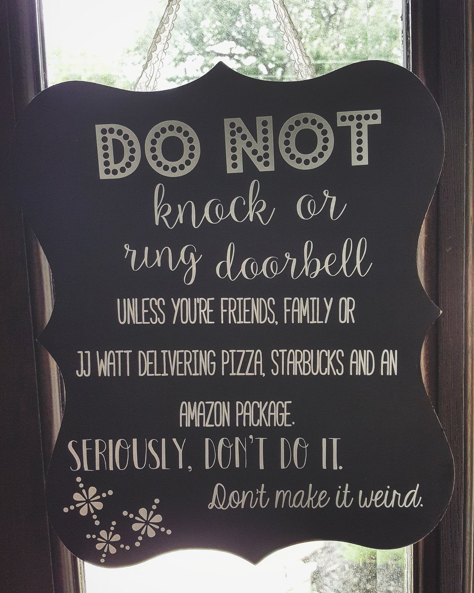itskacifool's tweet photo. @JJWatt I hope you approve of my new "No knocking" sign for my front door.  #youreallowedtoknocktho 😂😂 https://t.co/MVBo4gtOCg