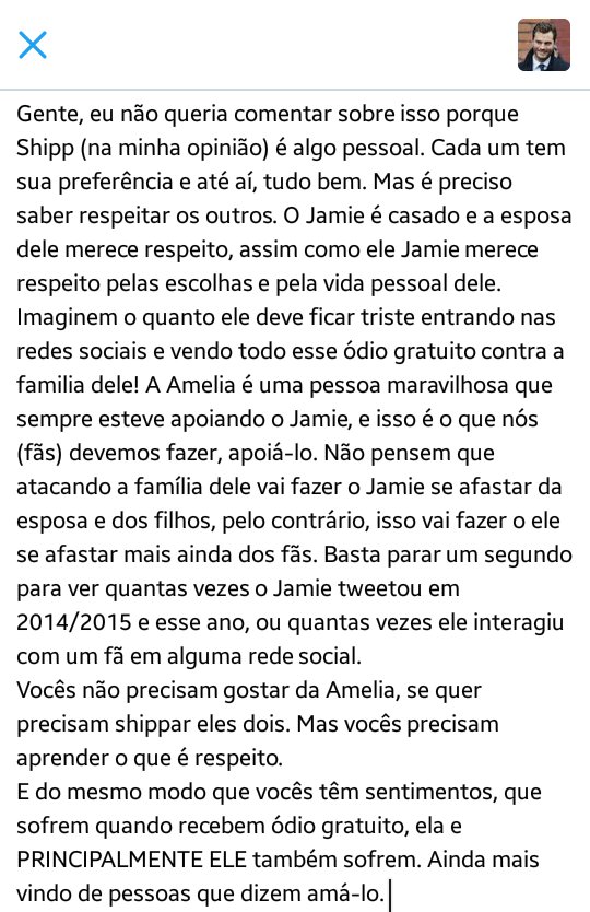 A vida pessoal do Jamie diz respeito apenas a ele e a família dele.
Menos ódio. Mais amor! 💕