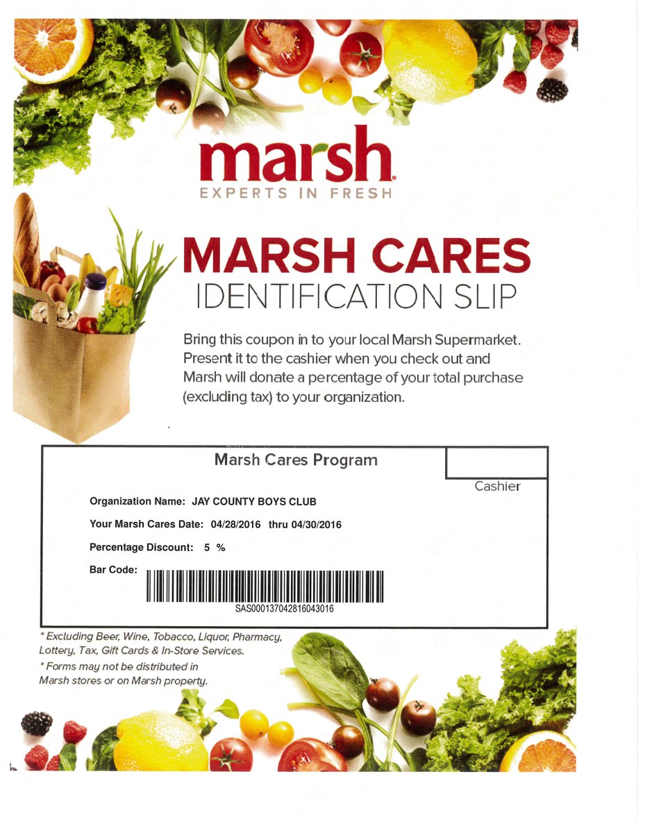 JayComCenter's tweet image. Need to buy some groceries? Use this bar code and Marsh will donate 5% to the Senior Center project today thru Sat.
