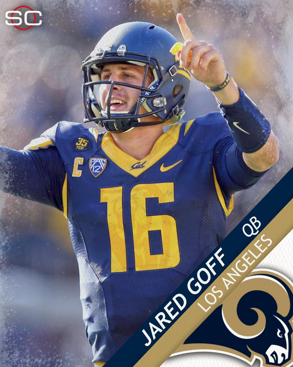 SportsCenter's tweet photo. With the No. 1 overall pick in the 2016 NFL Draft, the Los Angeles Rams select Cal QB Jared Goff. https://t.co/hDpVG09C3S