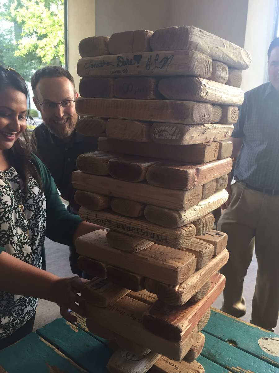 Large JENGA game with architects &amp; engineers!! Too fun!