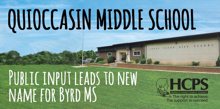 HenricoSchools's tweet photo. More information on the newly approved name of "Quioccasin Middle School" here: https://t.co/N6Dje0tZrA https://t.co/U9Zfjst1qs