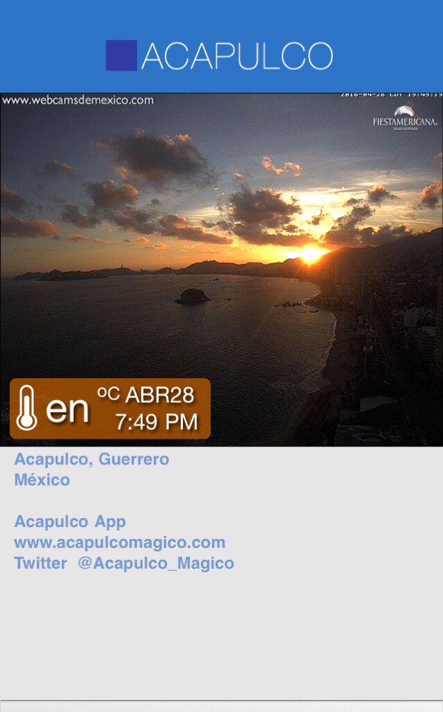 Así se ve la puesta del sol en #Acapulco en este momento.

<a href="/aquientrenostv/">Hanzel Zàrate</a> <a href="/covygomez/">Covadonga Gomez 🇲🇽</a>  appstore.com/Acapulco