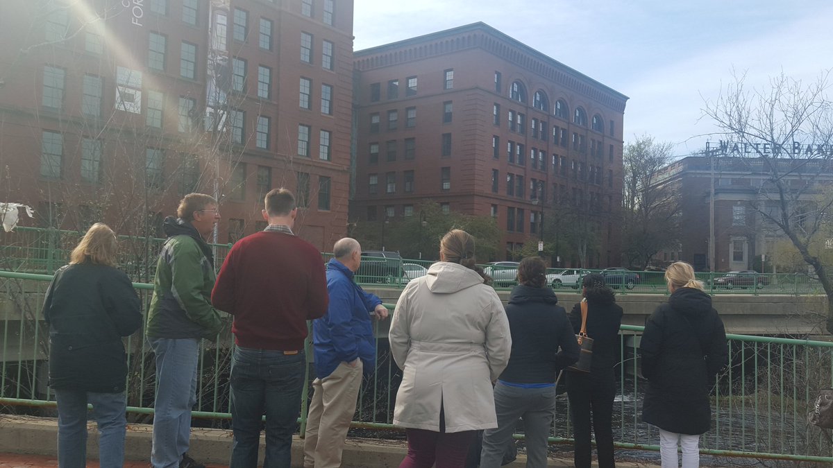 dunneteach's tweet photo. Our @BostonSchools teachers checking out the swift flowing Neponset River which powered #Dorchester's Baker factory https://t.co/kUmFMgA86M