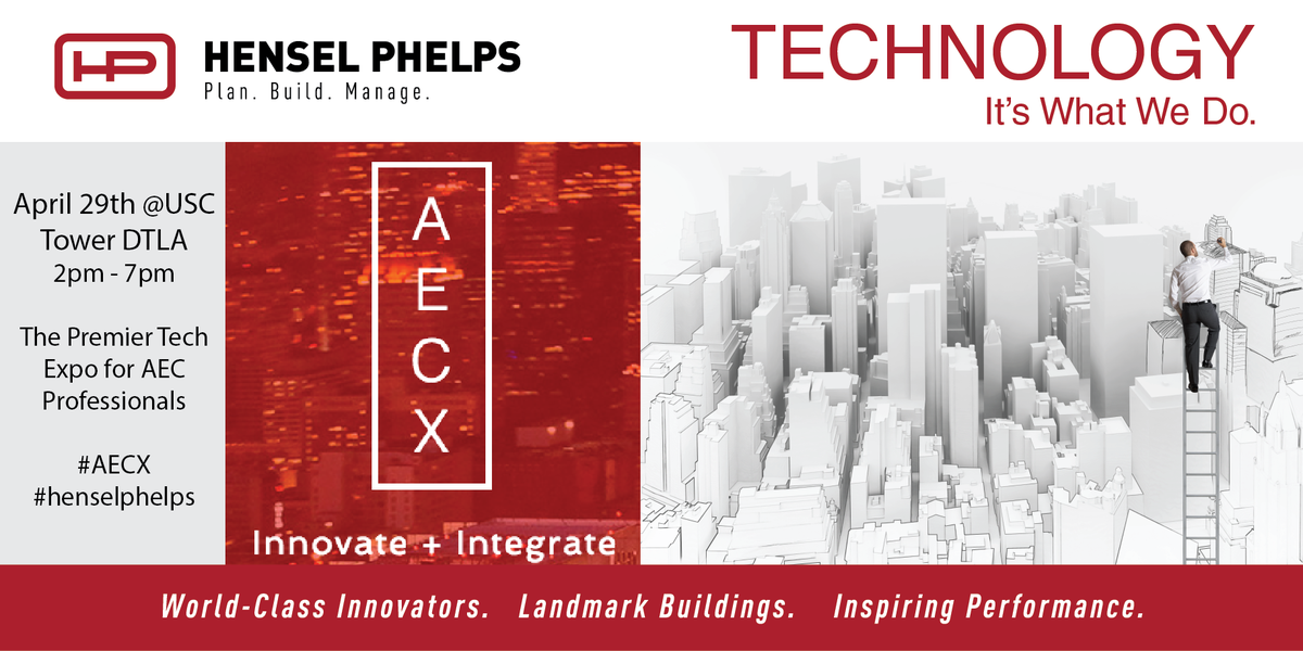 HenselPhelps's tweet photo. See you tomorrow at the #AECX Tech Expo #DTLA #AEC @_AECX https://t.co/SFxtA9r9xA https://t.co/7HFdOSkdxS