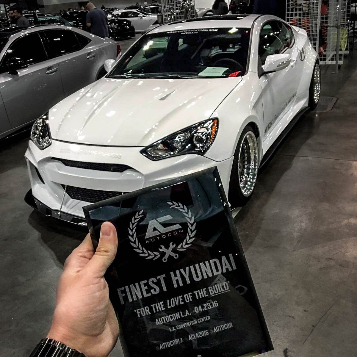 ark_performance's tweet photo. #tbt Our #Solus received Finest Hyundai at #AutoConLA last weekend.😄 #AutoCon #ACLA2016#genesis#genesiscoupe#hyundai https://t.co/5FIzmdSeQW