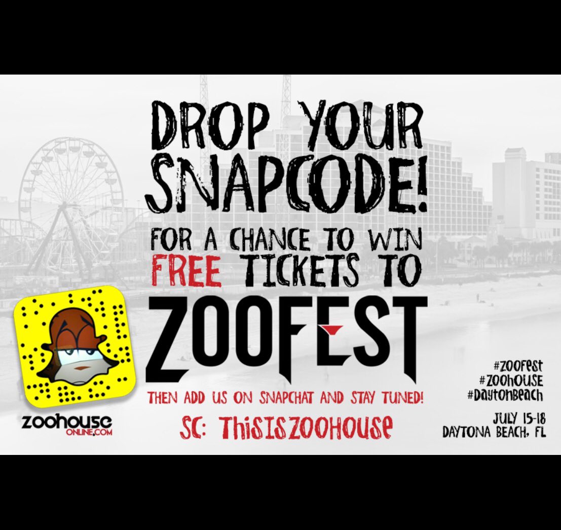 ThisIsZooHouse's tweet photo. Follow us on #snapchat for a chance to win free tickets to #zoofest July15-July18 #DaytonaBeachFl SC: ThisIsZoohouse https://t.co/xrLt6tjTUt