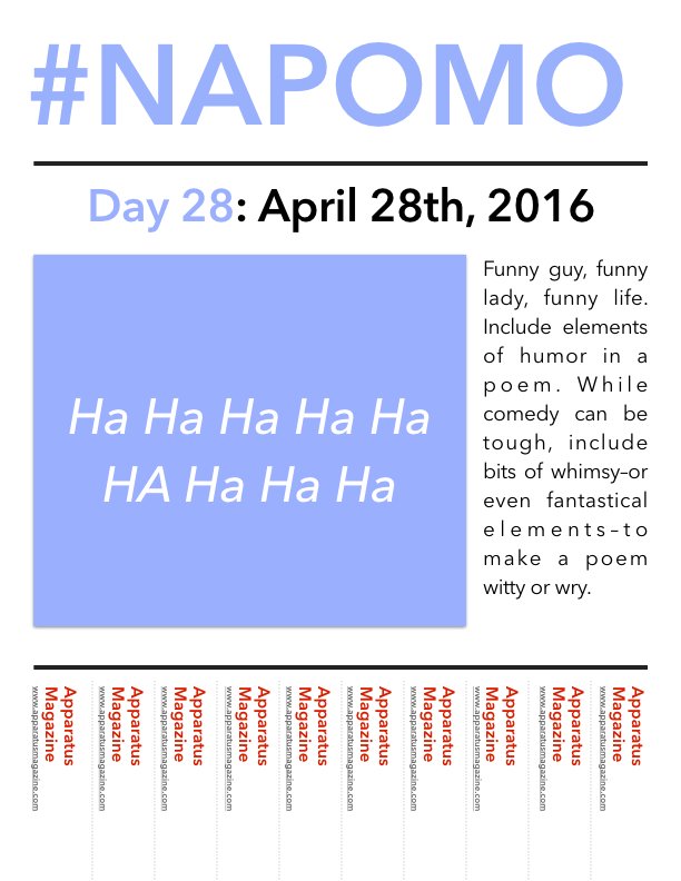 ICYMI, #NaPoMo 28/30: For today's #poetry prompt, try your hand at humor. #writing #literaryjournals