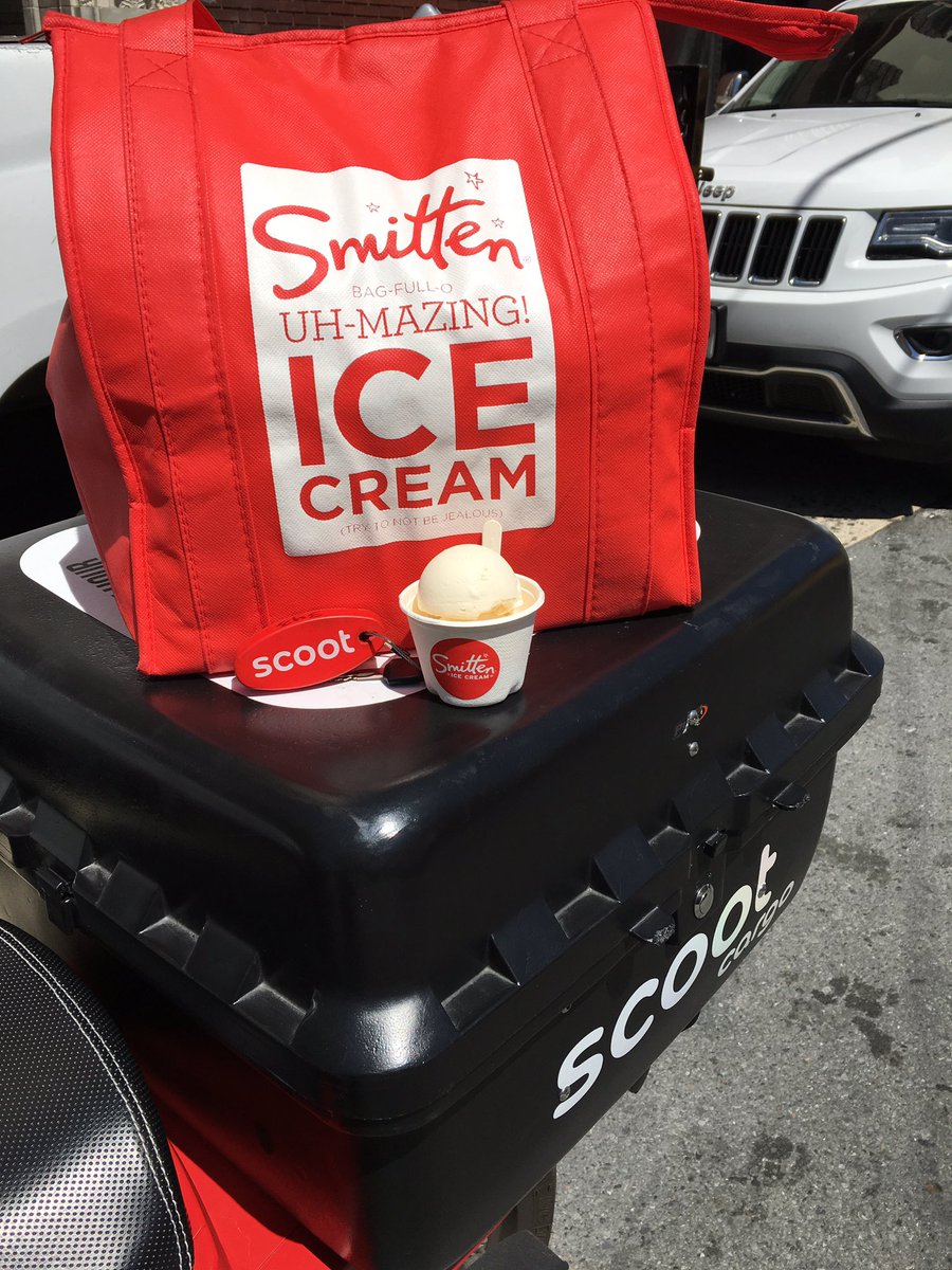 SmittenIceCream's tweet photo. Rode @ScootNetworks Cargo to shop to grab ice cream for #catering event. That's very precious cargo! #scootissmitten https://t.co/RMYgXrJlWM