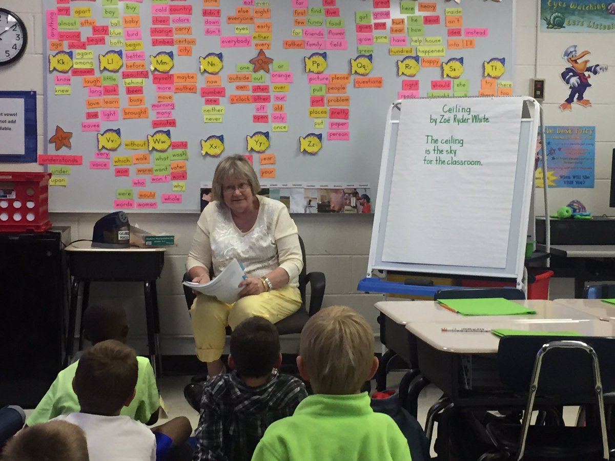 Charleston_ES's tweet photo. K-2 students excited to create characters, use sparkle words, and look at objects with "poetry lenses" in writing! https://t.co/fkN80mWvop