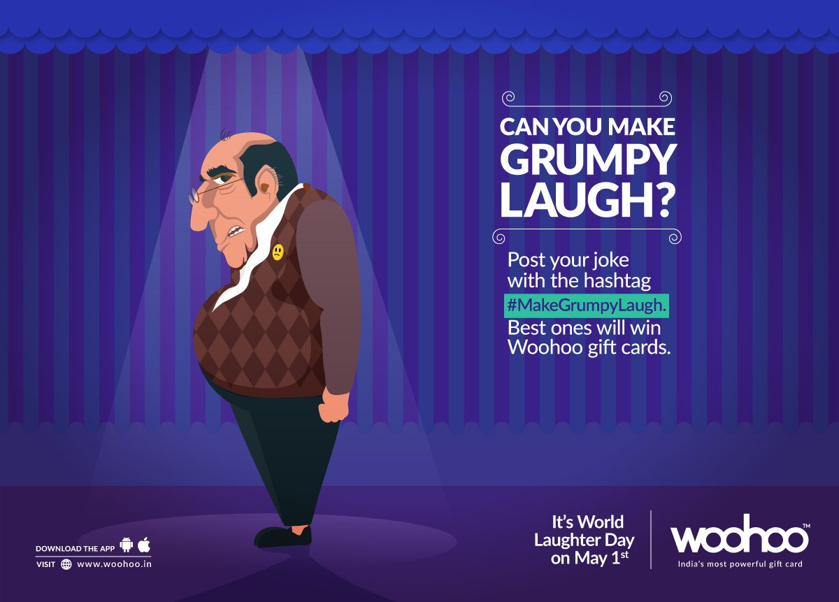 woohoogifting's tweet photo. #WorldLaughter Day. #MakeGrumpyLaugh. Share your joke. Win Woohoo Gift Cards.Lets spread joy https://t.co/OOEqCzo1SK https://t.co/w5HAAlkliC