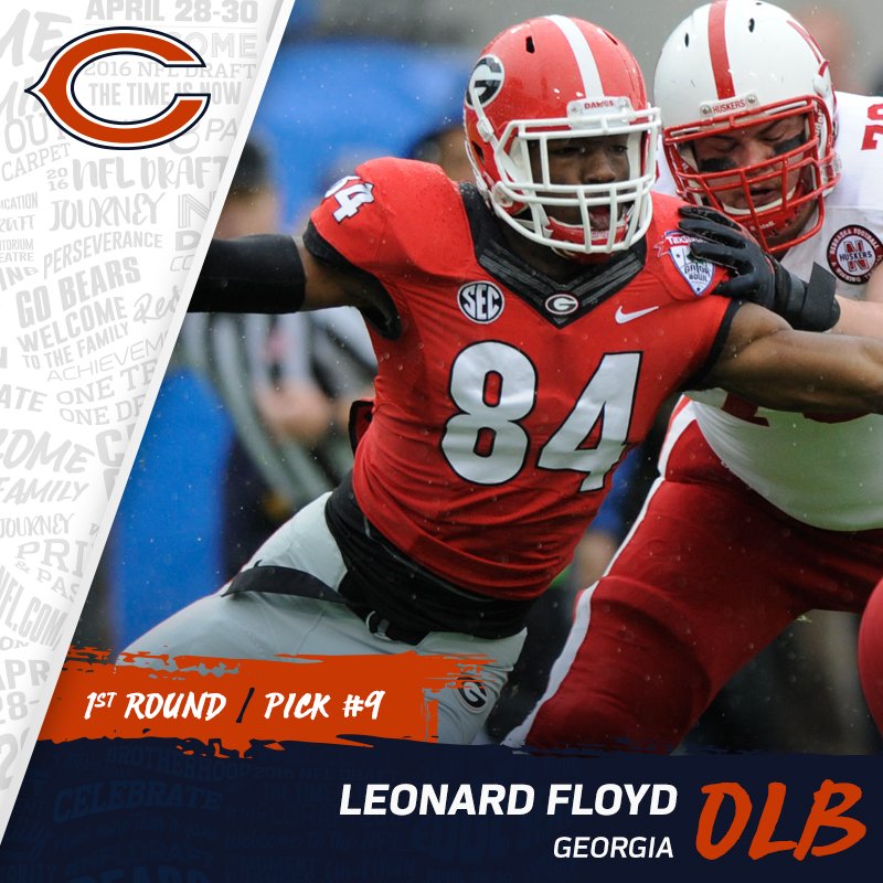 ChicagoBears's tweet photo. #Bears pick Georgia OLB Leonard Floyd in the 1st round of the #NFLDraft. 

Welcome to the #Bears family! #BearsDraft https://t.co/u0ndYtj46W
