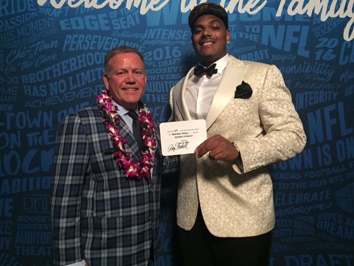 CoachBrianKelly's tweet photo. RONNIE!!

He anchored our OLine for 4 years &amp; now he'll anchor the Ravens for the next decade.

Congrats, Ronnie! https://t.co/Prdy42zUUV