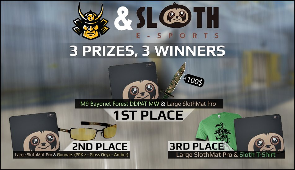 RoninHQ's tweet photo. TRIPLE GIVEAWAY TIME - 3 different winners, 6 awesome prizes! Follow us &amp; @slothesports  + RT to be eligible to win! https://t.co/Qh2zQNrX0j