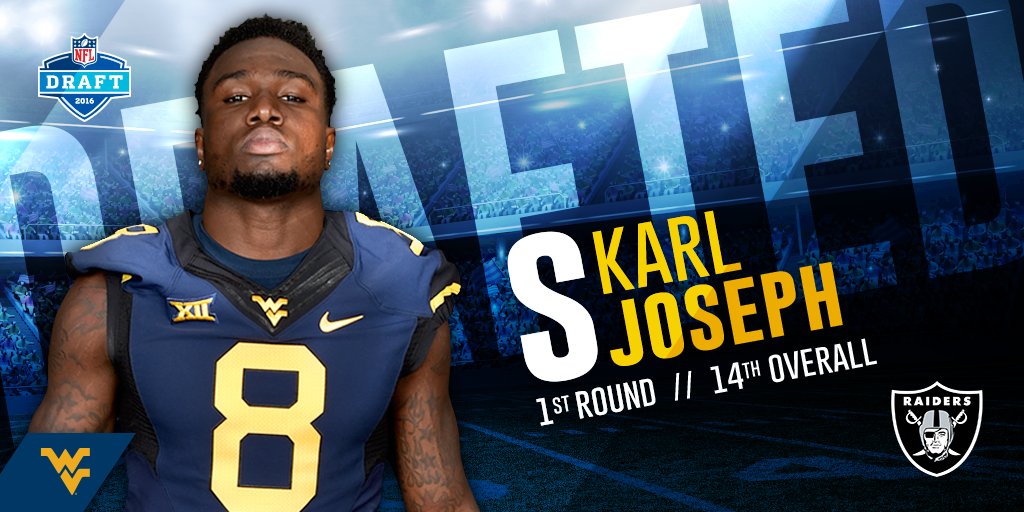 With the 14th pick of the #NFLDraft, the Oakland Raiders select Karl Joseph! #HailWV