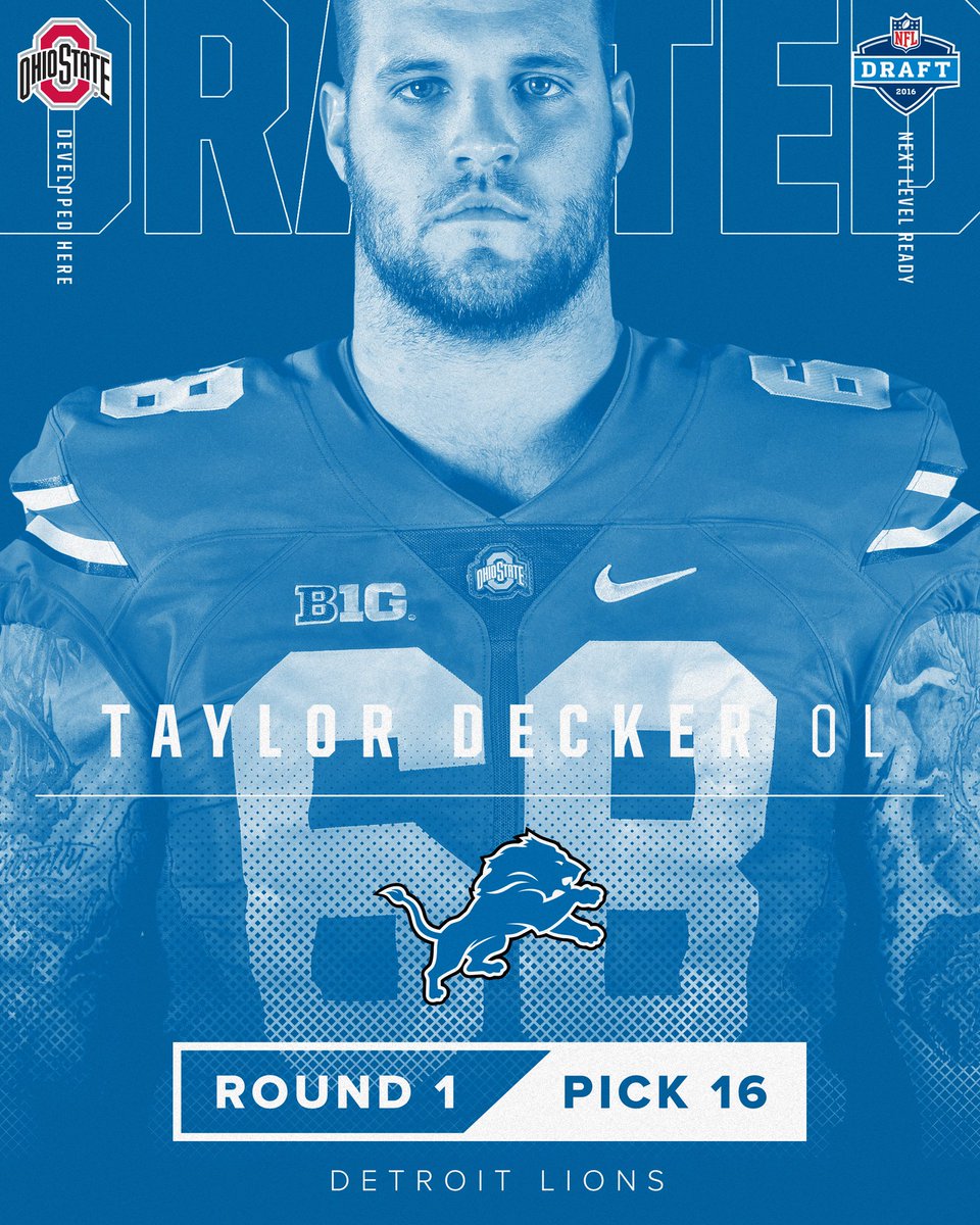 OhioStateFB's tweet photo. DRAFTED: @TDeck68 ➡ @Lions! Congrats Taylor! #NFLDraft2016 #SLOBS #GoBucks https://t.co/YI4r5bWsct