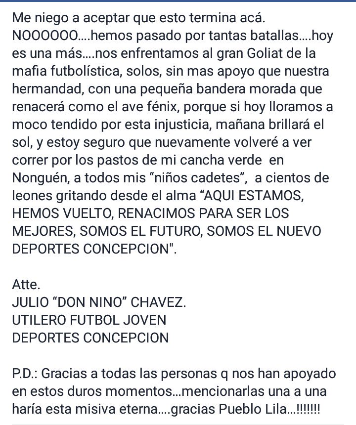 ScotyThe_Ai's tweet photo. La emotiva carta de Don Nino. Utilero de Deportes Concepción https://t.co/tjctOSpWgb