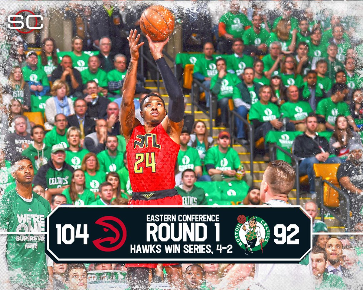SportsCenter's tweet image. On to the conference semifinals! Hawks take the series win with a 104-92 win over the Celtics.