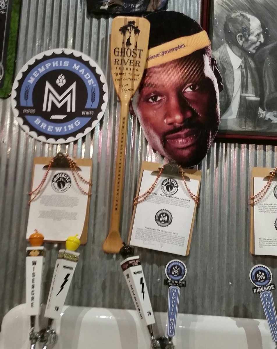 BeaconPlenty's tweet photo. This guy is everywhere. Go Grizz. Go Memphis Made. Ghost River. Wiseacre. @CBQDowntown https://t.co/lp2OswvIw1
