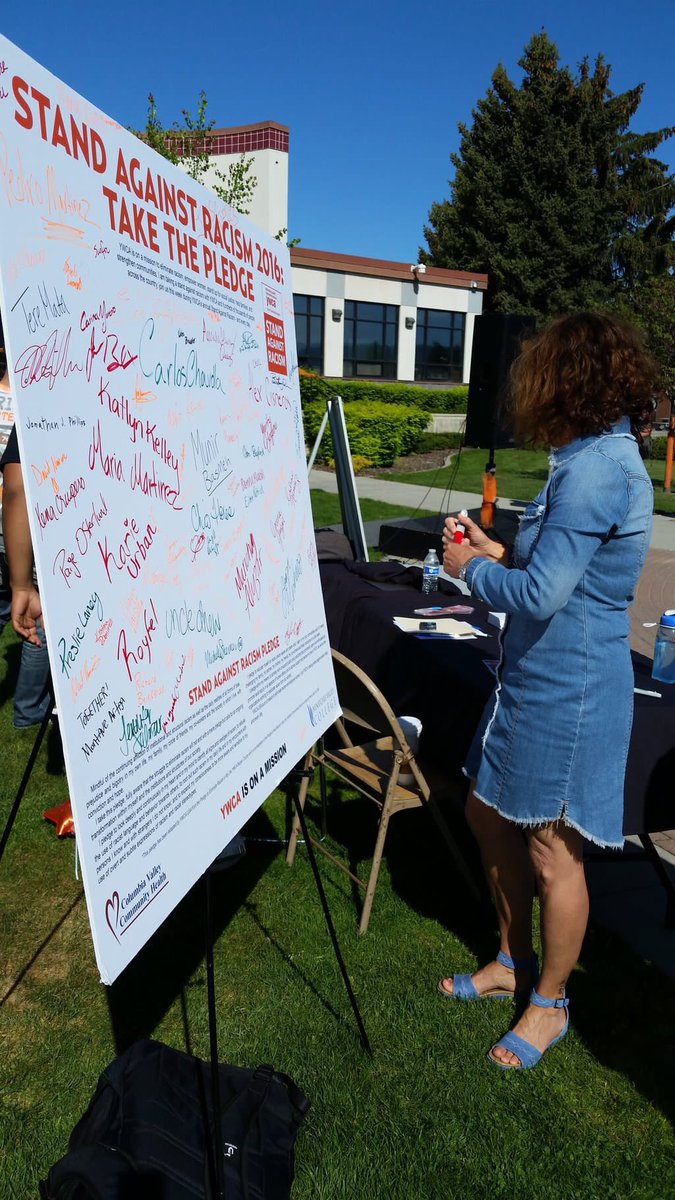 Wenatcheeworld's tweet photo. Photos from today's Stand Against Racism rally on the campus of #Wenatchee Valley College. Submitted by @YWCANCW. https://t.co/Gc26WeWMDD