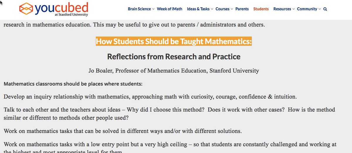 alicekeeler's tweet photo. How students should be taught mathematics by @joboaler 
https://t.co/6kZhqf00VL #mathchat https://t.co/HV9o2d55LS