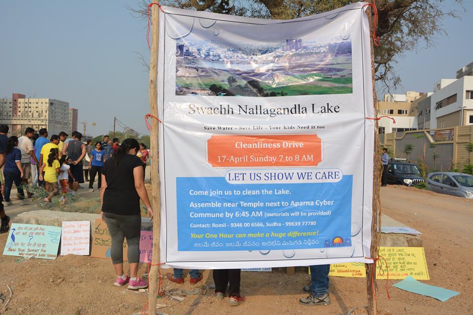 Gurudev's tweet photo. Our volunteers have taken up mission to clean &amp; rejuvenate Nallagandla Lake.6 truckloads of garbage were removed.(2) https://t.co/R5gGoKzk3c