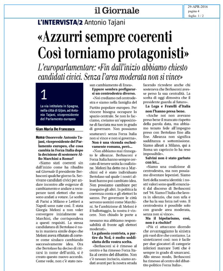 #Berlusconi con la scelta su #Roma ha dimostrato di guardare al futuro.La mia intervista a <a href="/ilgiornale/">ilGiornale</a> #elezioniroma