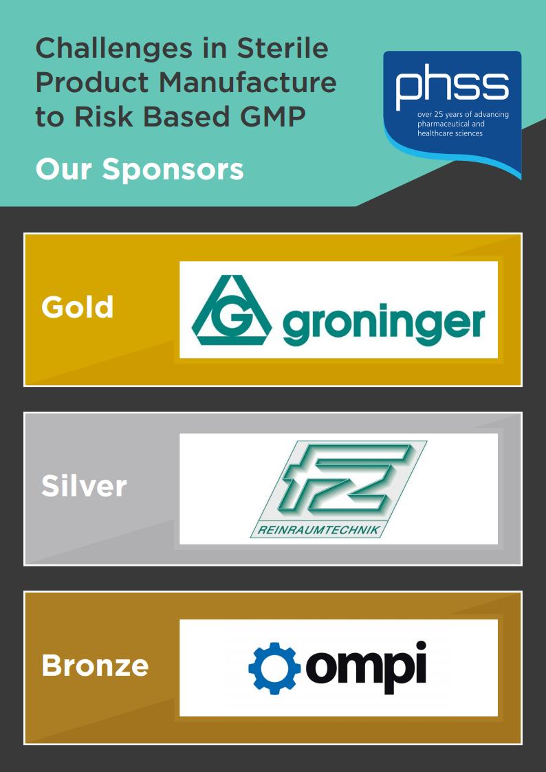 PHSS announce sponsors Chall in Sterile prod manfct 9th June. Groninger, Franz Ziel &amp; Ompi  ow.ly/4nce0j