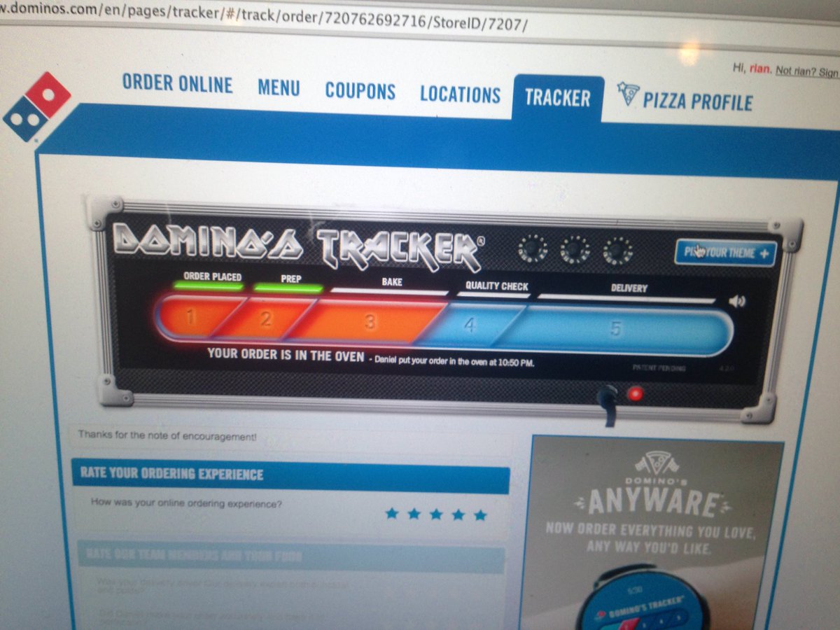 djraintree's tweet image. When your a musician this is your @dominos #pizzatracker