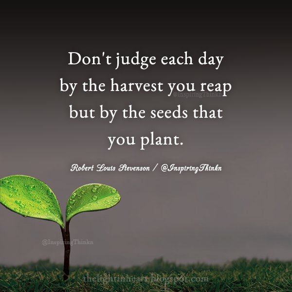 InspiringThinkn's tweet photo. Don't judge each day by the harvest you reap but by the seeds that you plant. Robert Louis Stevenson https://t.co/0I3uFH1Rvo