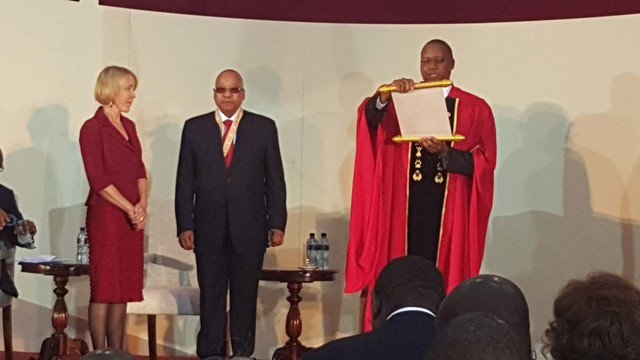 Prof Helen Rees receiving the Order of the Baobab from President Jacob Zuma yesterday. #NationalOrders