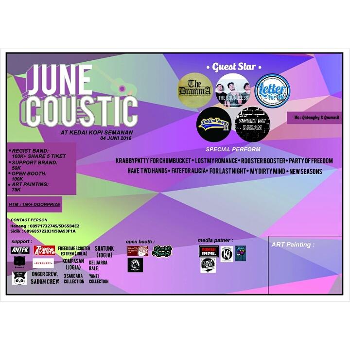 June Coustic at kedai Kopi Semanan 4 juni 2016 w/ <a href="/THEDRAMMA_/">THE DRAMMA</a> dll open regist,open booth,open supports.