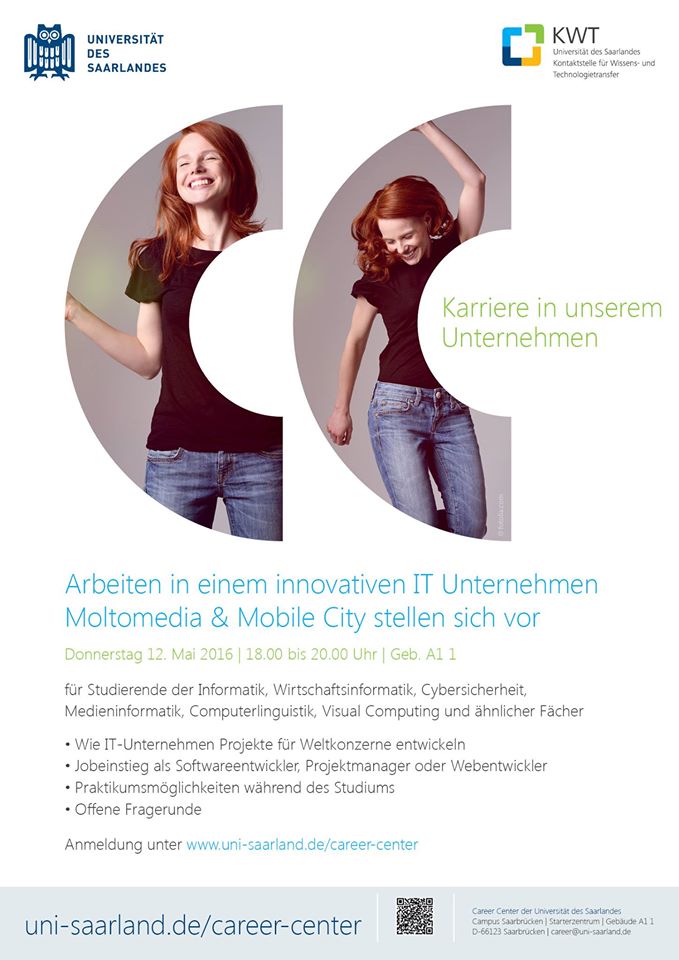 moltomedia's tweet photo. Wir präsentieren unser Unternehmen bei der #Praktikumsbörse der @Uni_Saarland Anmelden unter https://t.co/A1s8Shtsqu https://t.co/Tftvhn9ZWd