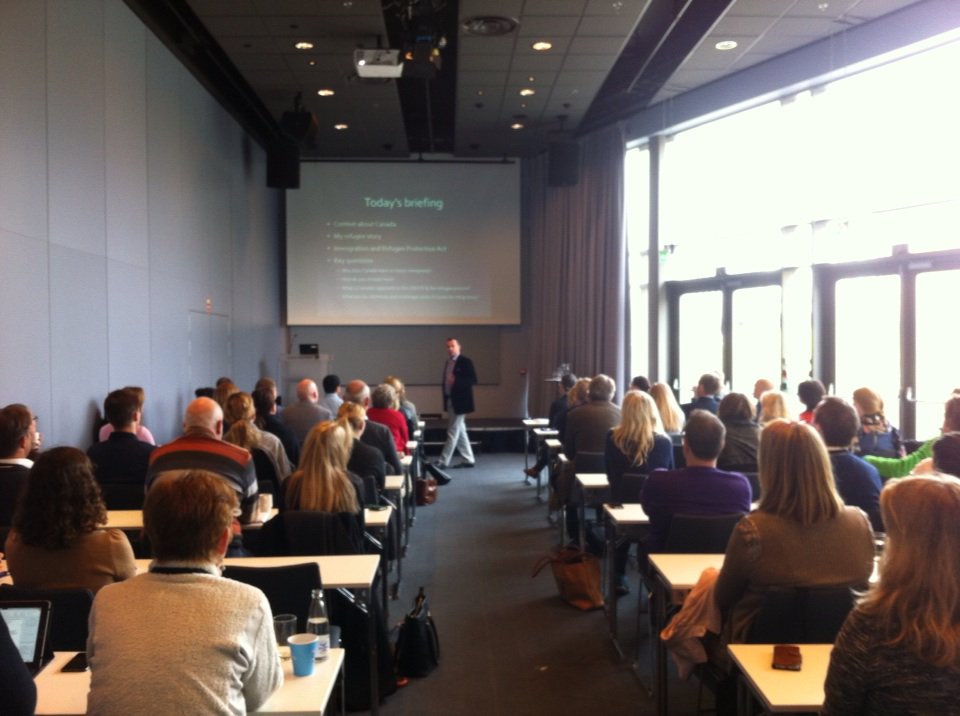 CanadaNorway's tweet photo. Ambassador @Arturmaks briefs Norwegian #immigration officers on the Canadian approach #CanadaNorway @Utenriksdept https://t.co/V8Xk2iFKXI