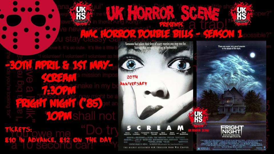 On Saturday we show Scream &amp; Fright Night on the BIG SCREEN at AMC Manchester with guest presenter <a href="/VampireSorcha/">Dr Sorcha Ní Fhlainn</a>