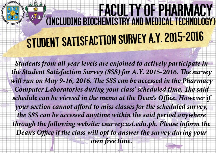 ustpharma's tweet photo. Re: Student Satisfaction Survey A.Y. 2015-2016 https://t.co/cuBYBMQVIn