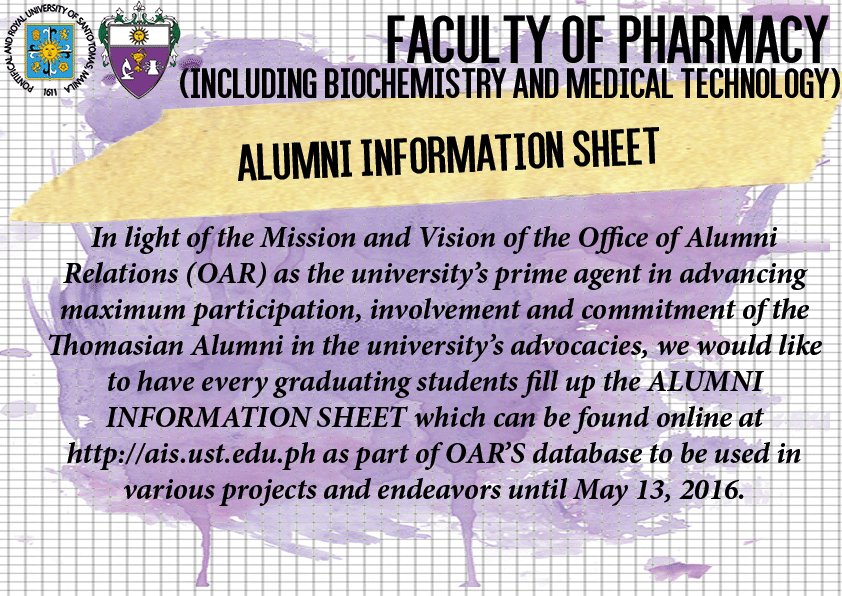 ustpharma's tweet photo. Re: Alumni Information Sheet https://t.co/KcJdxZ3kSC