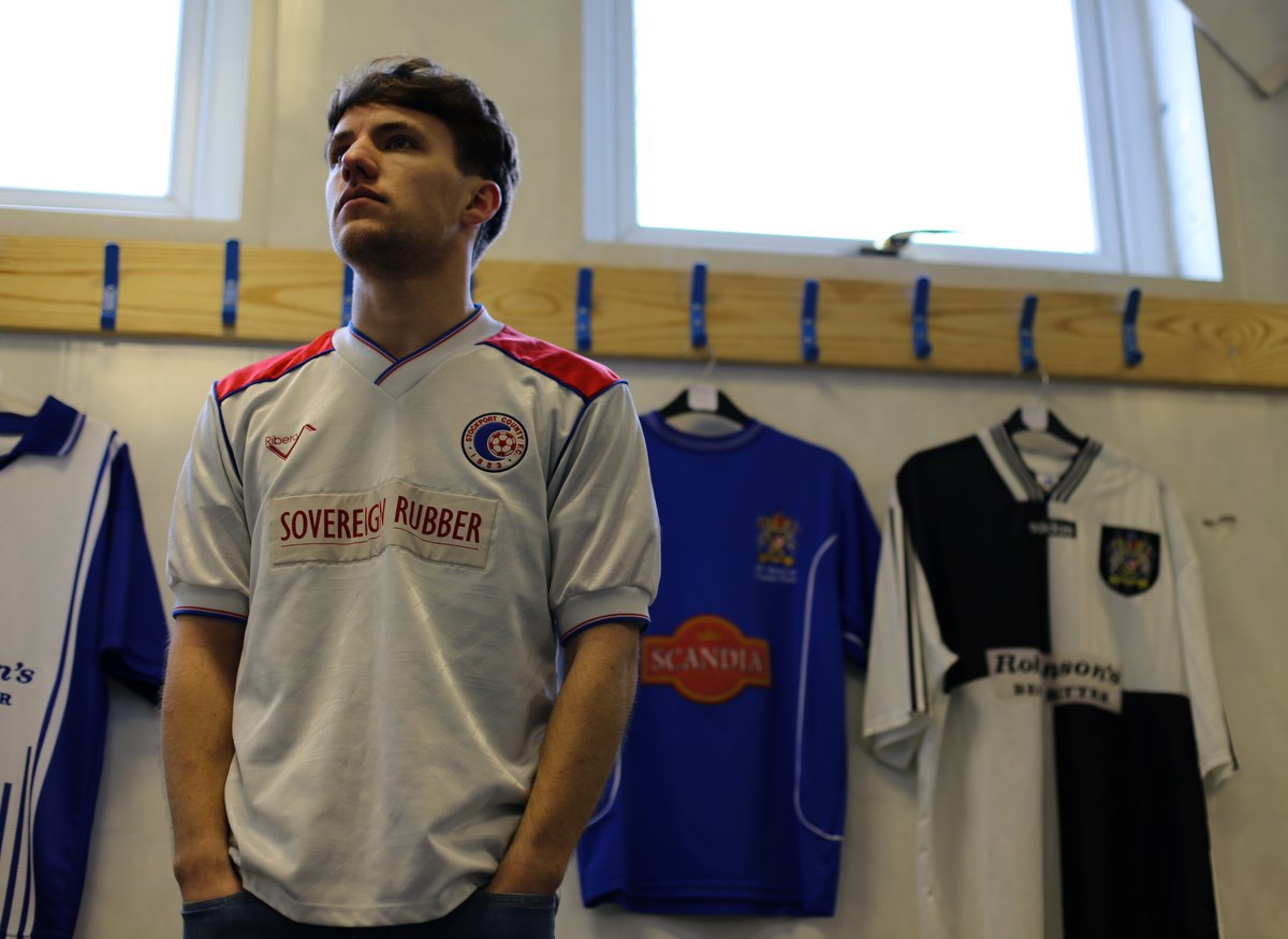 classicshirts's tweet photo. CFS and @_rosscooke_ at Edgeley Park taking a look at some classic Stockport County shirts https://t.co/wQvoFo2m7w