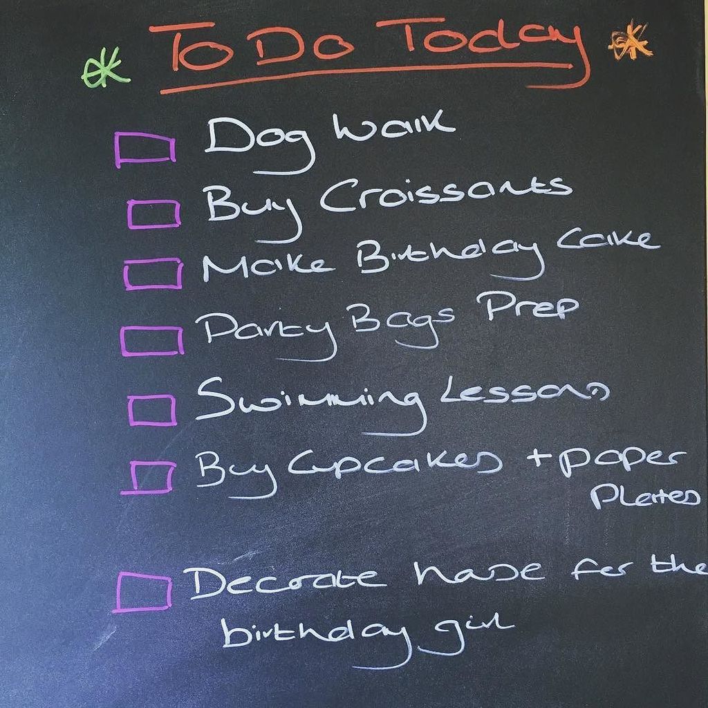 JoPenhaligon's tweet image. Using the blackboard well today, got lots to do preping for a big day tomorrow! #lovealist #chalkboard