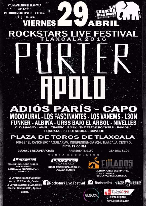 PueblaScool's tweet photo. #HOY #RockStarsLiveFestival #PlazaDeTorosTlaxcala @PorterOficial @APOLOmx @AdiosParismx @URSSbajoelarbol y+ 12HRS https://t.co/srgS19E2sj