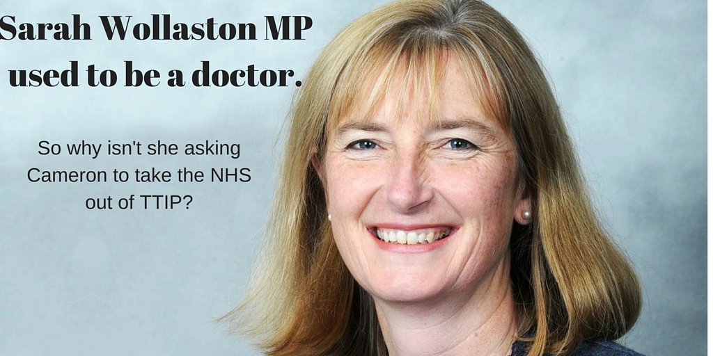 PeoplesNHS's tweet photo. #TTIP will take power to govern #NHS out of Parliament's hand. Will Ex-doc @SarahWollaston stand up for it? https://t.co/VUrlLDatJH